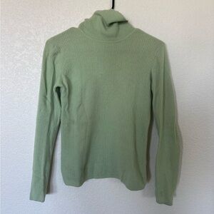 White + Warren green Ribbed Turtleneck Sweater 100% cashmere